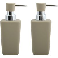 Zeeppompje/zeepdispenser Haiti - 2x - keramiek - taupe/zilver - 6 x 15 cm - 240 ml