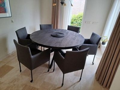 Set van 6 leren kuip eetkamerstoelen - met wieltjes - bruin leer - Echt leer, Modern, ontdek de vele Leersoorten en Kleuren bij ShopX