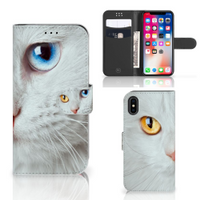 Apple iPhone X | Xs Telefoonhoesje met Pasjes Witte Kat - thumbnail