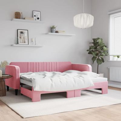 Slaapbank met onderschuifbed 90x200 cm fluweel roze