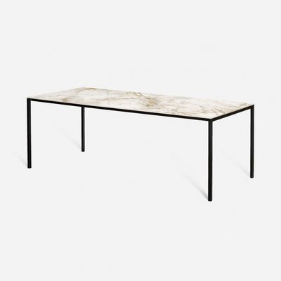 Oro Bianco Isabella rechte eettafel met wit/goud marmerlook keramisch blad en stalen onderstel zwart