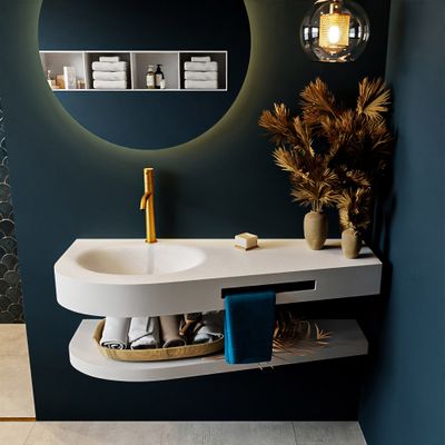 MONDIAZ RIVA 120cm Wastafel met planchet kleur Talc. Wastafel DULCET links 1 kraangaten kleur Talc. MONDIAZ RIVA 120cm Wastafel met planchet kleur Talc. Wastafel DULCET links 1 kraangaten kleur Talc.