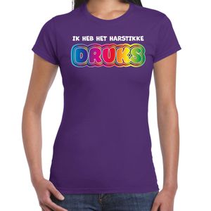 Foute party t-shirt voor dames - Ik heb het hartstikke druks - paars - carnaval/themafeest