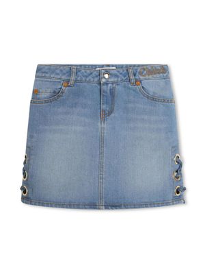 Chloé Kids jupe en jean à logo brodé - Bleu
