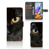Samsung Galaxy A21s Telefoonhoesje met Pasjes Zwarte Kat