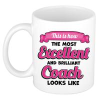 Cadeau koffie/thee mok - excellent trainer/coach - wit - keramiek - 300 ml