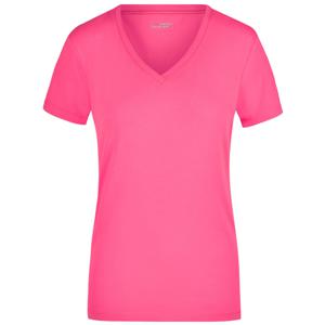 James & Nicholson t-shirt v-hals - dames - roze - stretch - korte mouwen