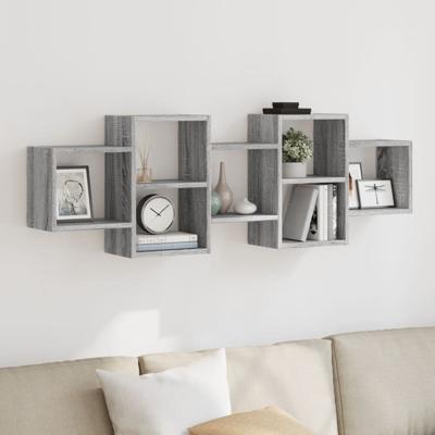 Wandschap 129x18x42 cm bewerkt hout grijs sonoma eikenkleurig
