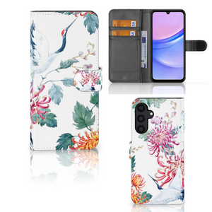 Samsung Galaxy A15 Telefoonhoesje met Pasjes Bird Flowers