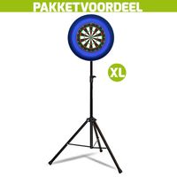 Lena Professional Dartbord + Lena Dartbordverlichting Deluxe XL Blauw - Zwart + Dartstandaard - thumbnail