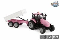 Kids Globe die-cast tactor met aanhanger - roze