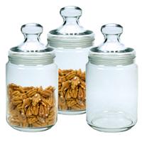 Voorraadpot/bewaarpot - Set van 3x stuks - 1000 ml - glas - met deksel - glazen voorraadbus