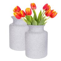 Bloemenvaas Dubai - 2x - grijs graniet - glas - D14 x H20 cm