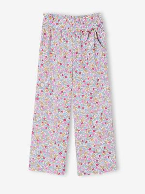 Wijde meisjesbroek met bloemenprint vanille