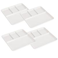 Gourmetbord - 4x - 4 vakjes - vierkant - wit - porselein - D25 cm - Fonduebord/barbecue bord