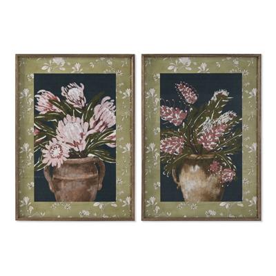 Schilderij Home ESPRIT Blauw Groen Roze Shabby Chic Vaas 50 x 2,5 x 70 cm (2 Stuks)
