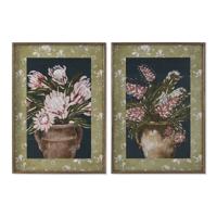 Schilderij Home ESPRIT Blauw Groen Roze Shabby Chic Vaas 50 x 2,5 x 70 cm (2 Stuks)