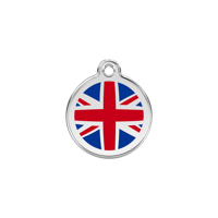 UK Flag Navy roestvrijstalen hondenpenning small/klein dia. 2 cm - Reddingo
