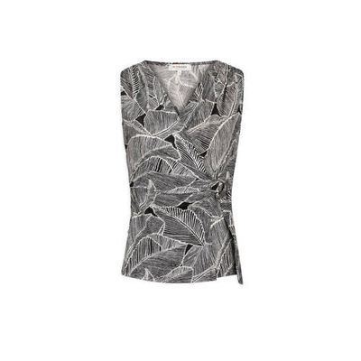 Morgan top met bladprint en overslag detail zwart/ wit