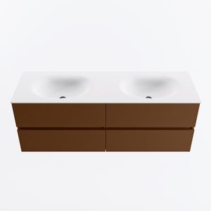 MONDIAZ VICA 140cm badmeubel onderkast Rust 4 lades. Wastafel MOON dubbel 2 kraangaten, kleur Talc.