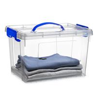 Opslagbox met deksel - transparant blauw - 11 liter - 34 x 24 x 21 cm - kunststof
