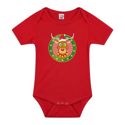 Kerst romper met rendier print rood voor babys