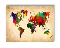 Schilderij - Wereldkaart in kleur, Multi-gekleurd, 40X30cm, 1luik - thumbnail