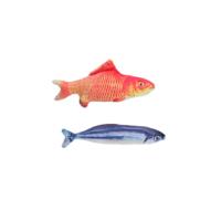 2x Kattenspeeltjes vissen knuffels - 19 cm - Oranje goudvis/makreel - Speelgoed vissen voor katten