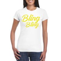 Verkleed T-shirt voor dames - bling - wit - geel glitter - glitter and glamour - carnaval/themafeest