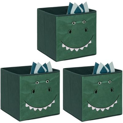 Opbergmand/kastmand dino - 3x - voor kinderen - karton/kunststof - groen - 30 x 30 x 30 cm Opbergmand/kastmand dino - 3x - voor kinderen - karton/kunststof - groen - 30 x 30 x 30 cm