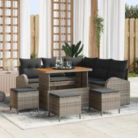 Tuinbankenset met kussen 9 pcs Grijs poly rattan