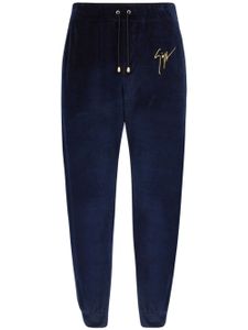 Giuseppe Zanotti pantalon de jogging en velours à logo brodé - Bleu