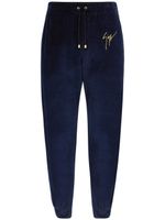 Giuseppe Zanotti pantalon de jogging en velours à logo brodé - Bleu