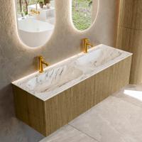 Badmeubel Mondiaz Kurve-Dlux | 140 cm cm | Meubelkleur Dusk | Wastafelkleur Glace | Solid surface | Wasbak beiden zijden spoelbak | 2 kraangaten