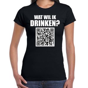 Drank QR code wat wil ik drinken feest t-shirt dames zwart - Feest/ drank shirts