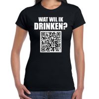 Drank QR code wat wil ik drinken feest t-shirt dames zwart - Feest/ drank shirts