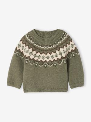Jacquard trui voor babyjongens in luchtig en zacht tricot kaki