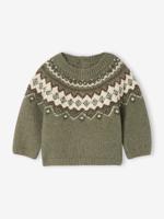Jacquard trui voor babyjongens in luchtig en zacht tricot kaki