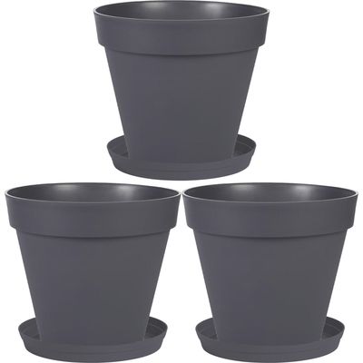 Set van 3x stuks bloempotten Toscane kunststof antraciet grijs D40 x H32 cm inclusief onderschalen D