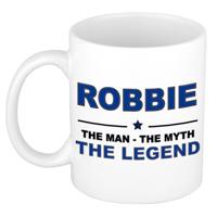 Robbie cadeau mok - man myth legend - naam koffiemok / beker - wit en blauw - 300 ml