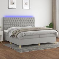 Boxspring met matras en LED stof lichtgrijs 200x200 cm