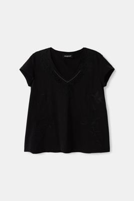 T-shirt met bloemen 100% katoen - BLACK - L