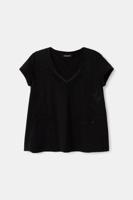 T-shirt met bloemen 100% katoen - BLACK - L