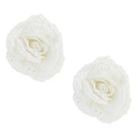 2x stuks decoratie bloemen roos wit glitter op clip 18 cm - thumbnail