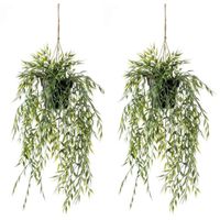 2x Groene bamboe kunstplanten 50 cm in hangende pot