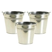 8x stuks zinken emmertje/bloempot zilver 9 cm hoog