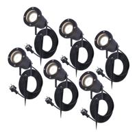 Set van 6 Sydney LED prikspots - GU10 4 Watt 345 Lumen - Dimbaar - Kantelbaar - 4000K neutraal wit - IP64 Waterdicht - 1.5m kabel met EU-stekker - Zwart