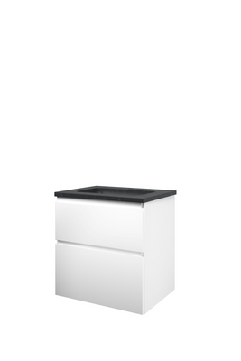 Proline hardsteen Elegant wastafelonderkast met 2 asymmetrische lades en hardstenen wastafel met 1 kraangat 60 x 62,2 x 46 cm, mat wit Proline hardsteen Elegant wastafelonderkast met 2 asymmetrische lades en hardstenen wastafel met 1 kraangat 60 x 62,2 x 46 cm, mat wit