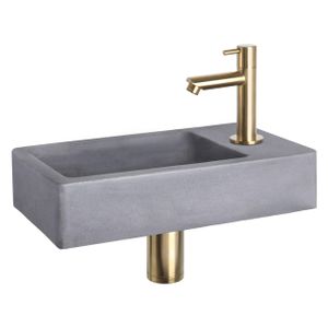 Differnz Force fonteinset - 40x22x8cm - Rechthoek - 1 kraangat - Recht matte gouden kraan - Beton Grijs 38.400.71