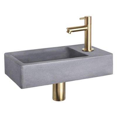 Differnz Force fonteinset - 40x22x8cm - Rechthoek - 1 kraangat - Recht matte gouden kraan - Beton Grijs 38.400.71